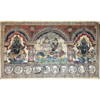 Shiva Parivar with Ganesha and Kartikeya Pattachitra Painting