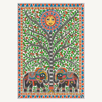 Odisha khushi  painting - elephant enjoying in beautiful tree with bright sunshine