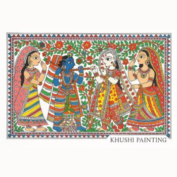 Odisha Khushi Painting-Krishna & Radha with Gopiyargal in Garden